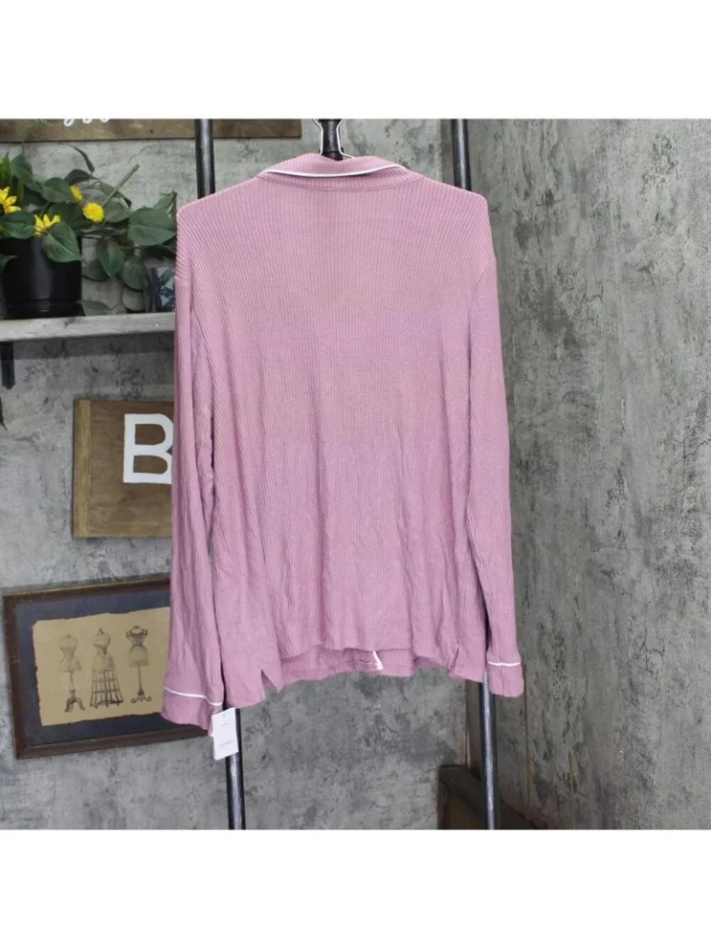 Auden Cozy Ribbed Notch Collar Long Sleeve Pajama Top 94437831 Pink XL